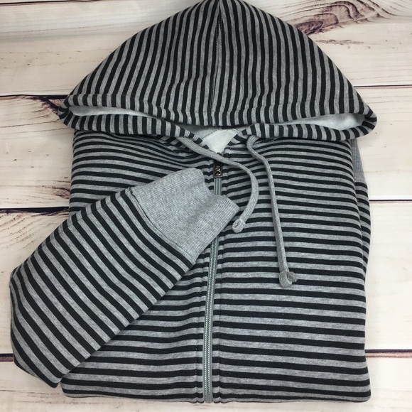 black and grey striped zip up hoodie